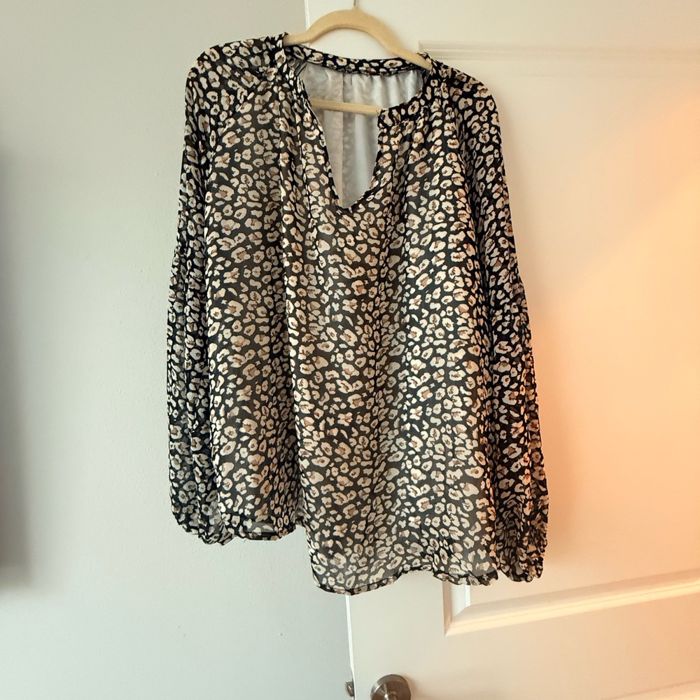 Women's Black and Cream Leopard Print Blouse - Picture 5 of 8
